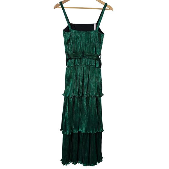 Mac Duggal NWT 27062 Ruffle Tiered Belt Detail Dress Emerald Green Sz 2 Metallic - Picture 4 of 9